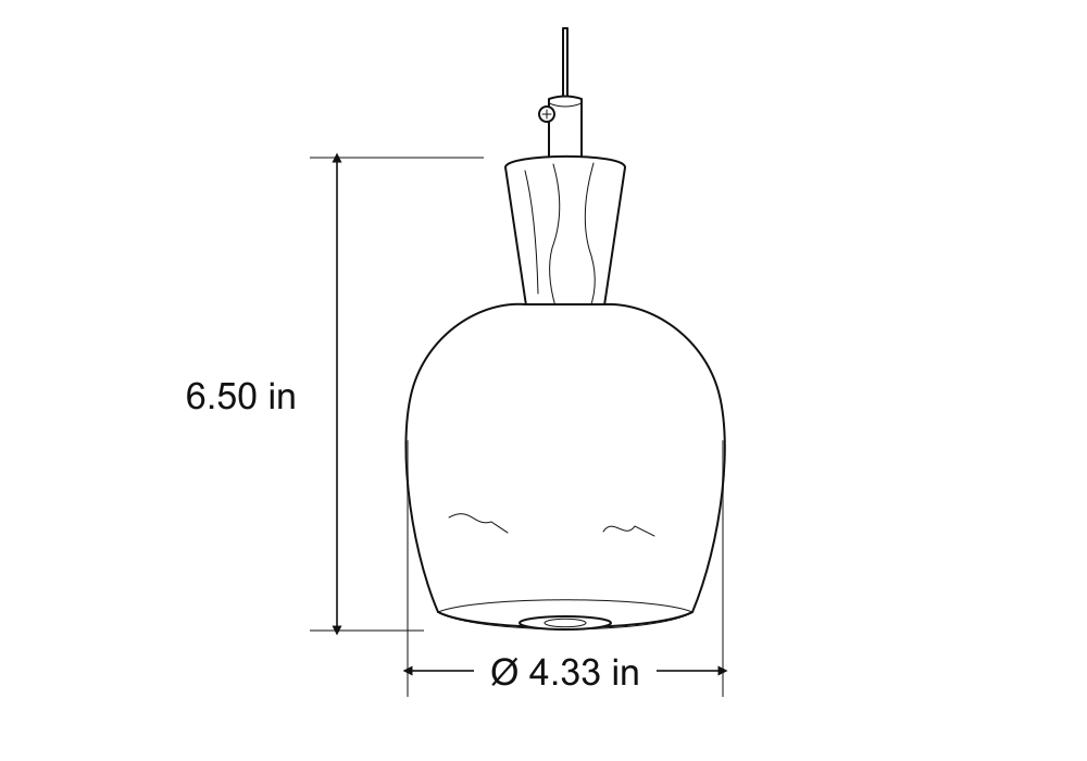 Ashalune Style A pendant dimension drawing, 4.33 in diameter by 6.50 in body height