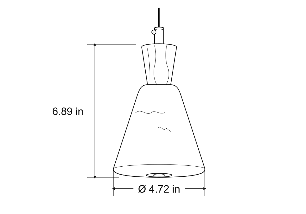 Ashalune Style B pendant dimension drawing, 4.72 in diameter by 6.89 in body height