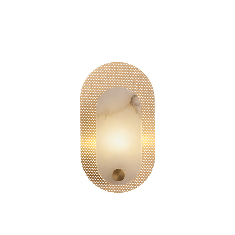 Modern Alabaster Oval Wall Sconce in Matte Gold on a white background