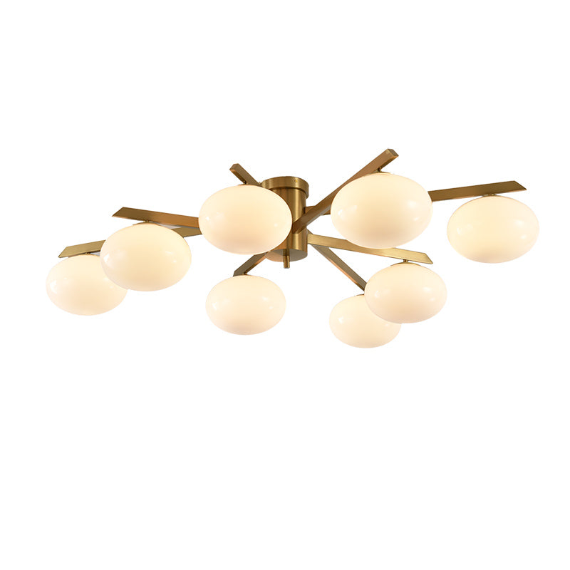 Solid Brass Opal Glass Semi-Flush Ceiling Light clean white-background product view
