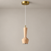 Natural ash wood mini pendant with gold-tone canopy, light off