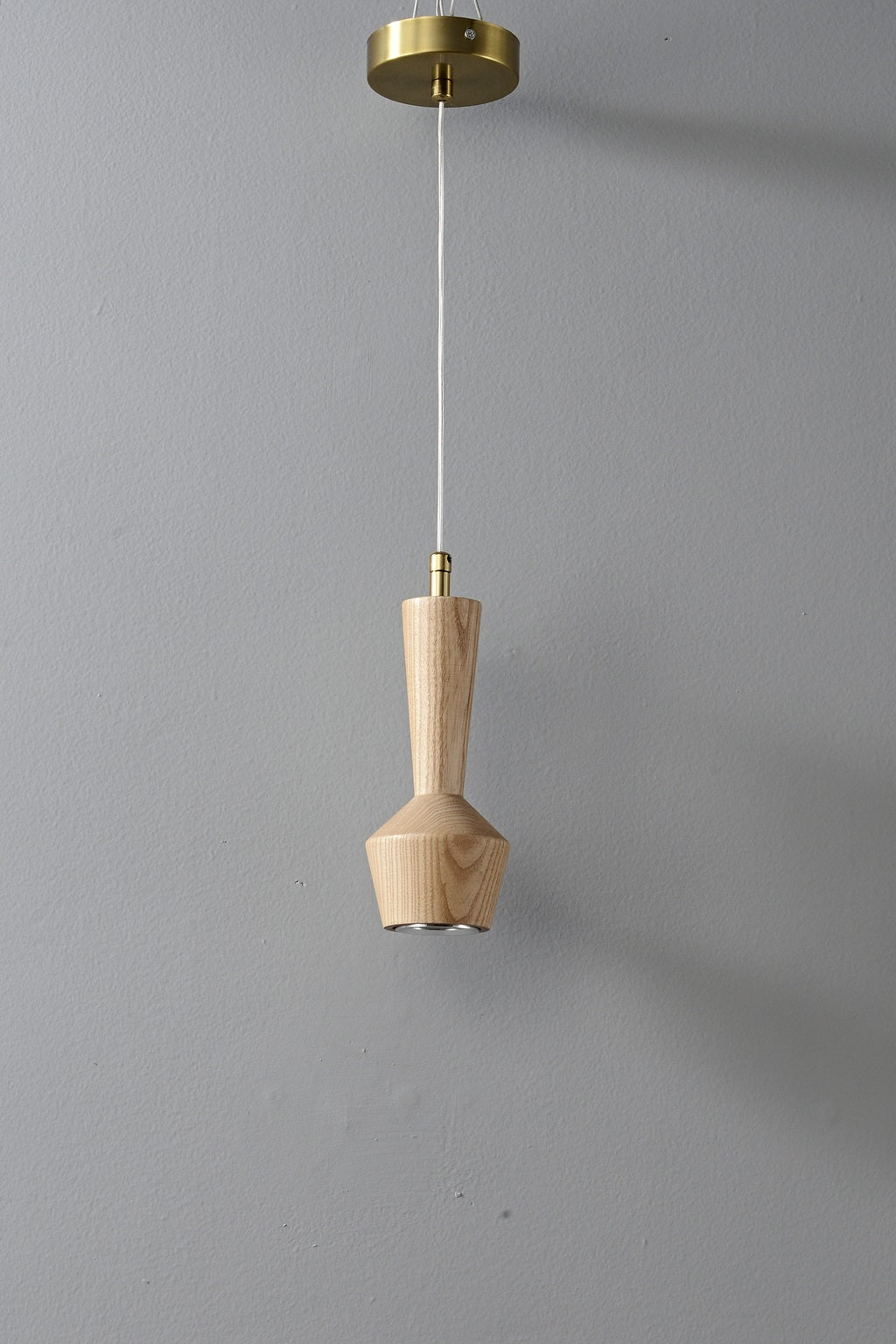 Actual ash wood pendant with gold-tone hardware, light off