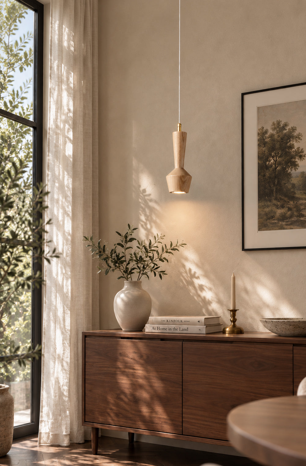 Ash wood pendant in a supplier bedroom or living-space scene