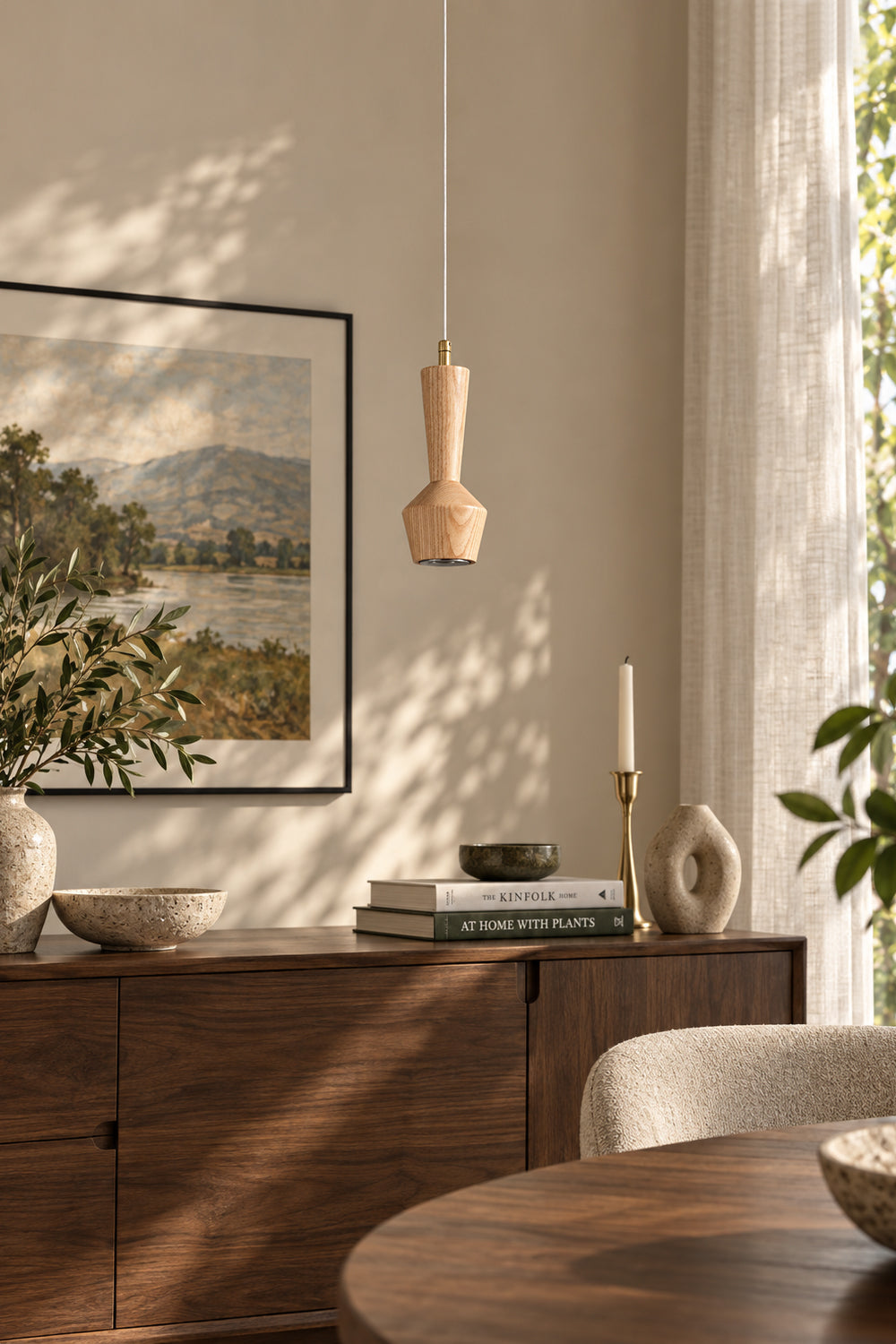Ash wood pendant in a supplier bedroom or living-space scene