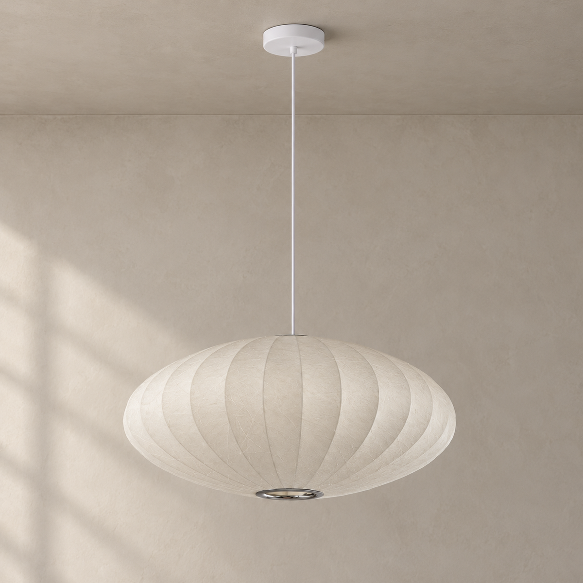 Mulberry silk oval pendant light — unlit product view