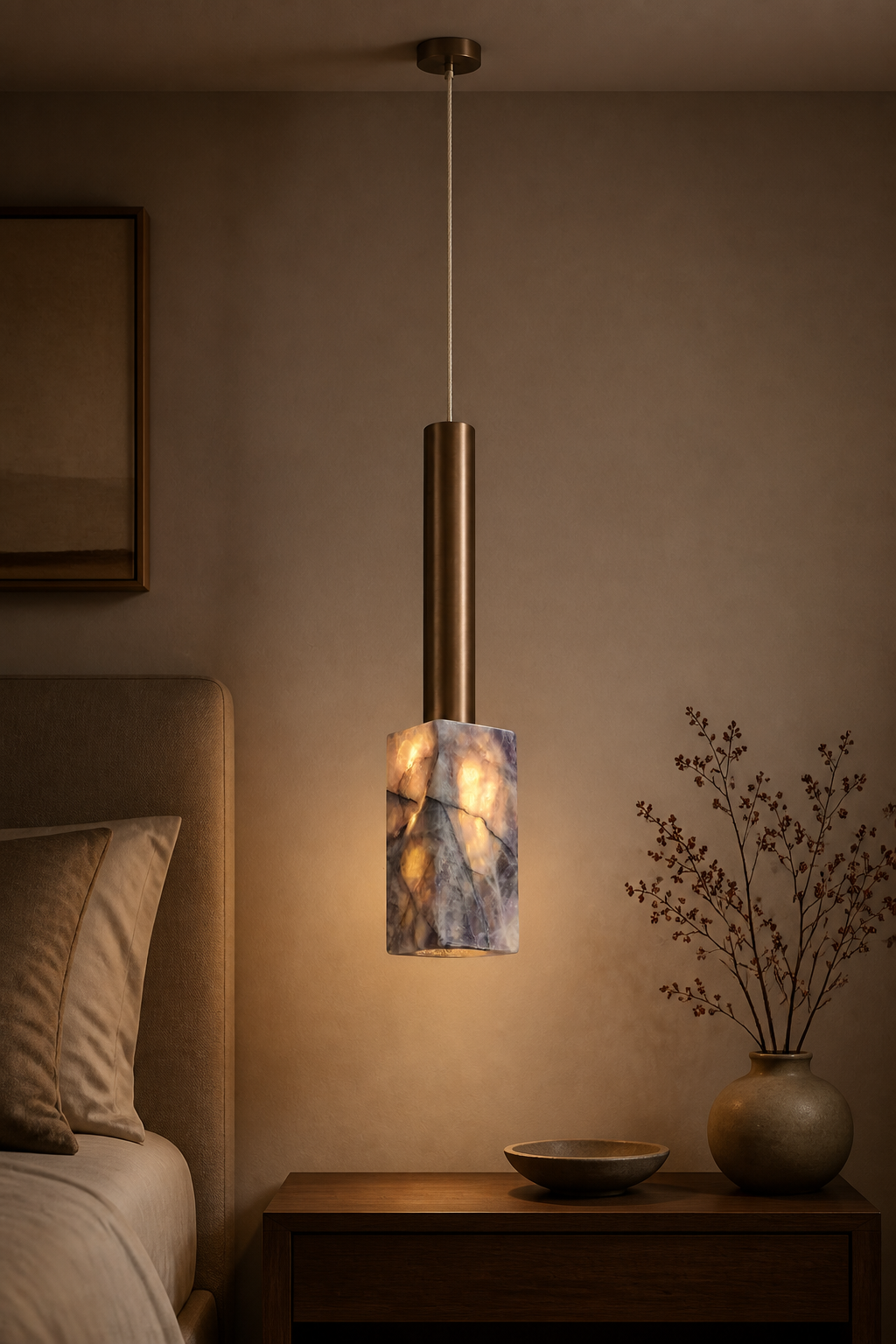 Modern Natural Purple Crystal Cylinder Pendant Light - curated collection card scene
