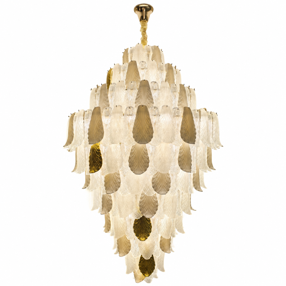 Ceramic and Glass Petal Grand Chandelier: complete fixture on a white background