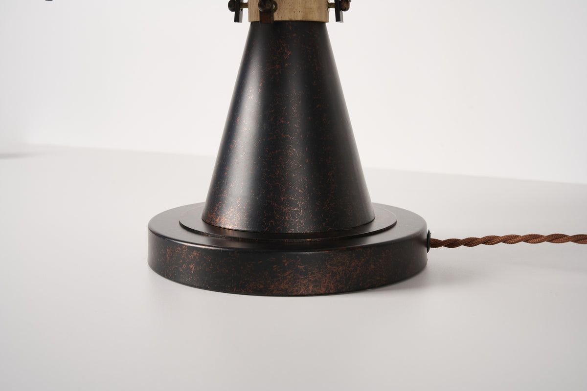 Copper table lamp base and power cord detail