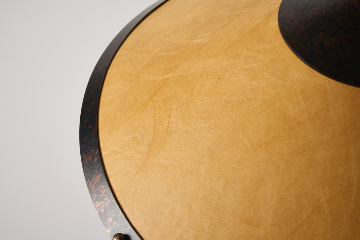 Close-up of the handcrafted Tyvek shade and copper cap