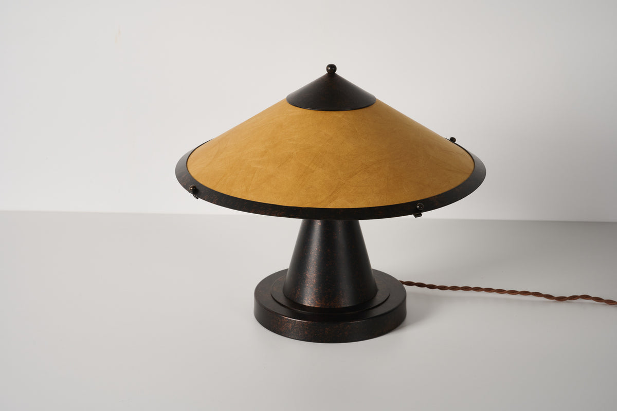 Copper table lamp with Tyvek paper shade switched off, overall view 3