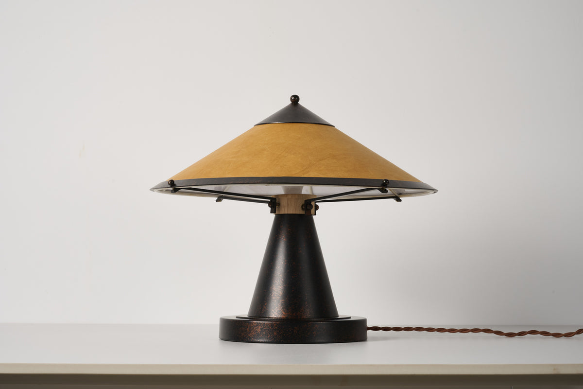 Copper table lamp with Tyvek paper shade switched off, overall view 7