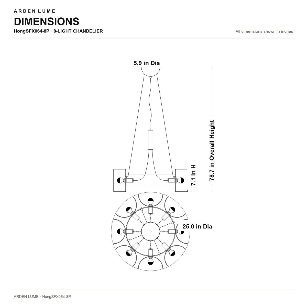 HongSFX064-8P Nivelle 8-light chandelier dimension card
