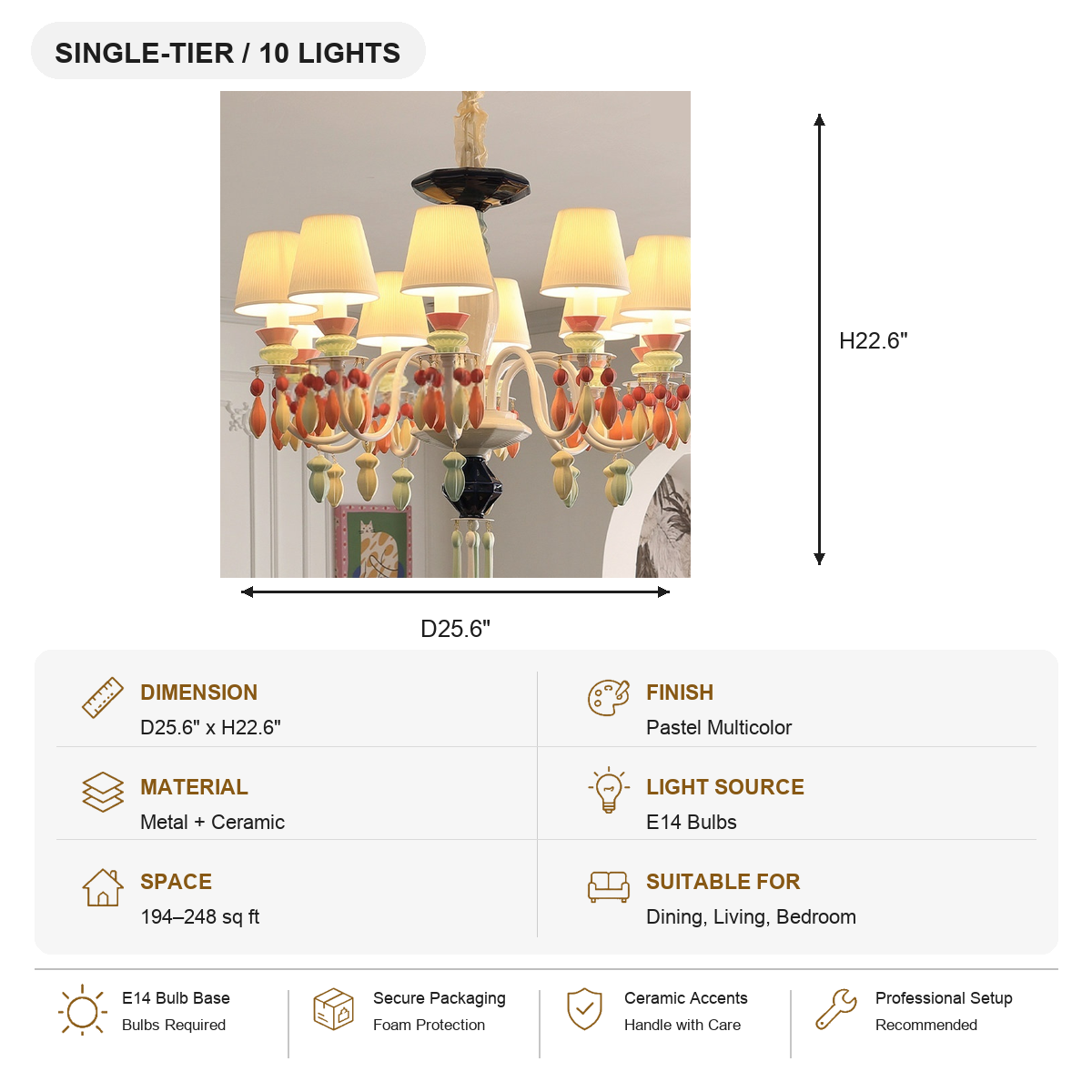 Pastel Ceramic Single-Tier Chandelier specification jrj-05-2-sku-al-jrj-05-2-10l