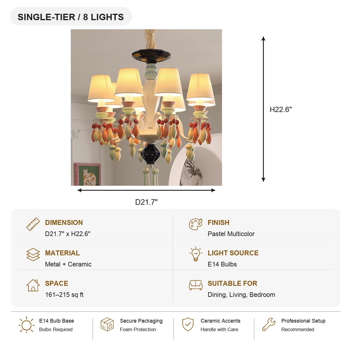 Pastel Ceramic Single-Tier Chandelier specification jrj-05-2-sku-al-jrj-05-2-8l