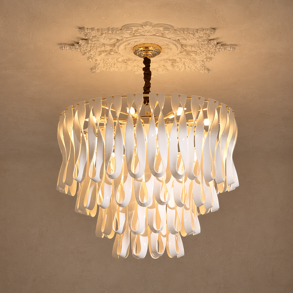 Ivory Ceramic Ribbon Round Chandelier - Large Round Chandelier 35.4 in D90 main image