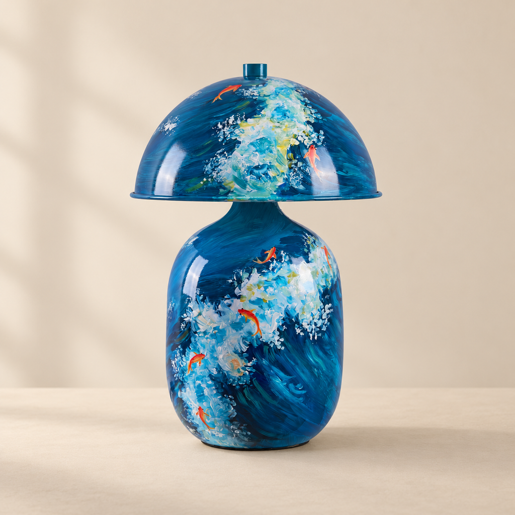 Lotavelle Blue Koi Ceramic Table Lamp — product view, switched off