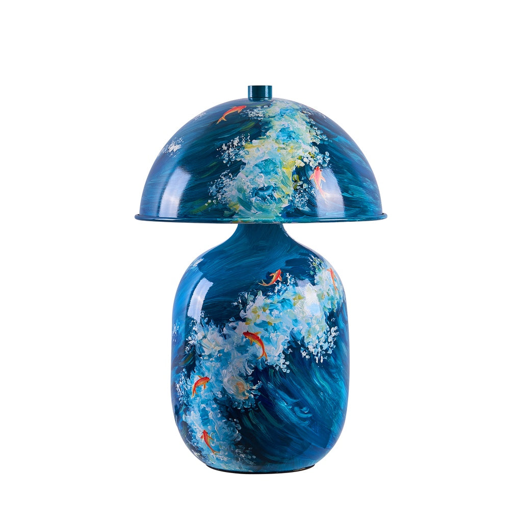 Lotavelle Blue Koi Ceramic Table Lamp — complete product against a white background