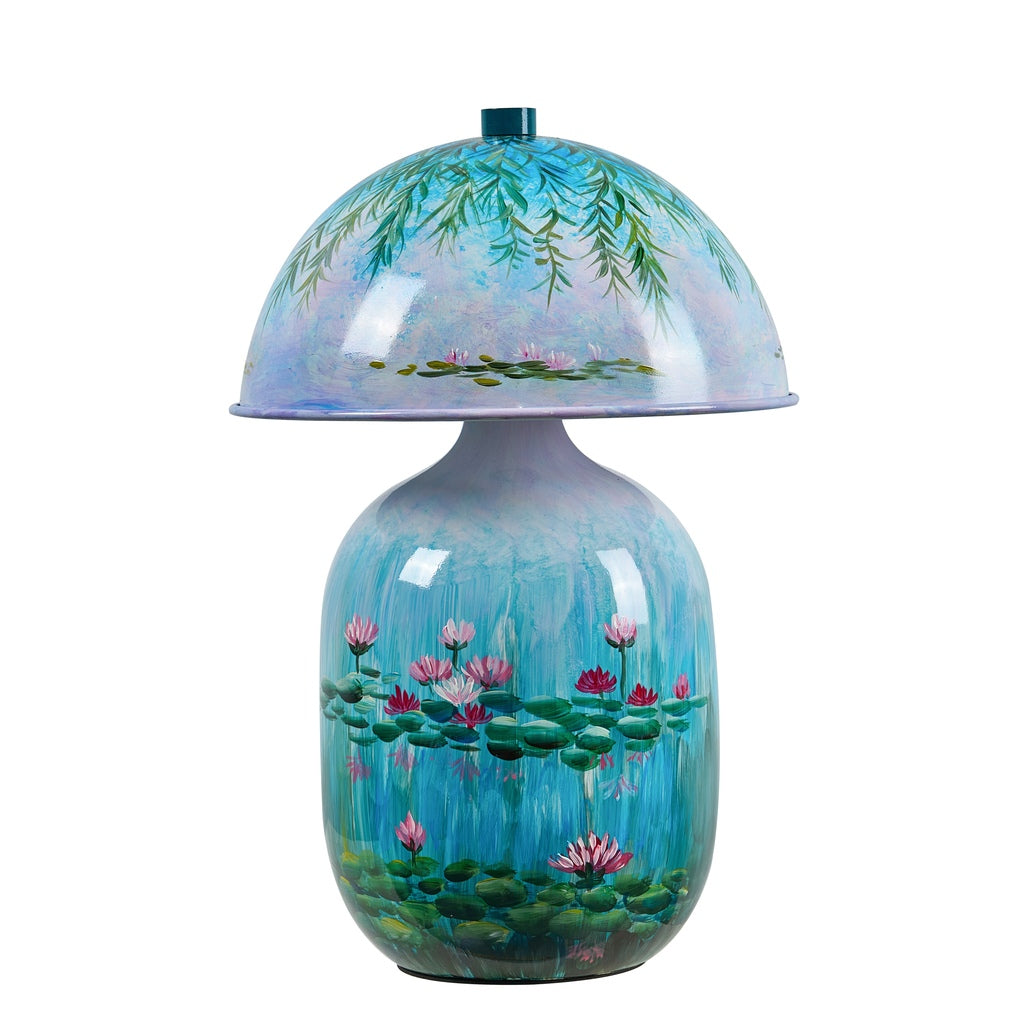 Lotavelle Blue Water Lily Ceramic Table Lamp — complete product against a white background