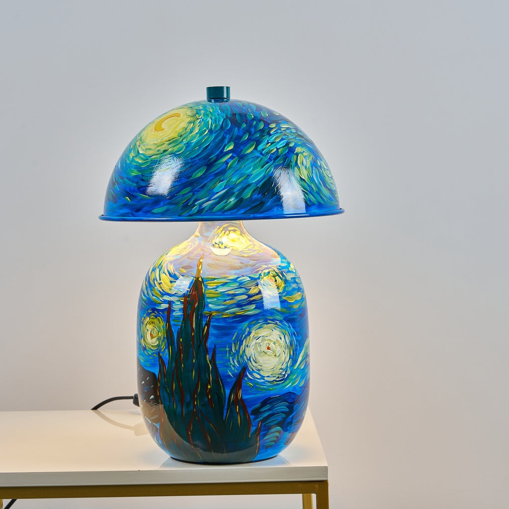 Lotavelle Starry Sky Ceramic Table Lamp — genuine product photograph with light on