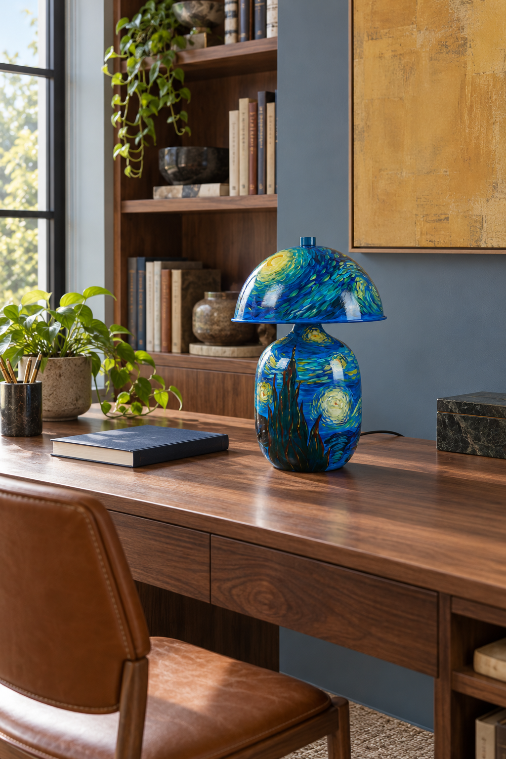 Lotavelle Starry Sky Ceramic Table Lamp — interior scene with lamp switched off