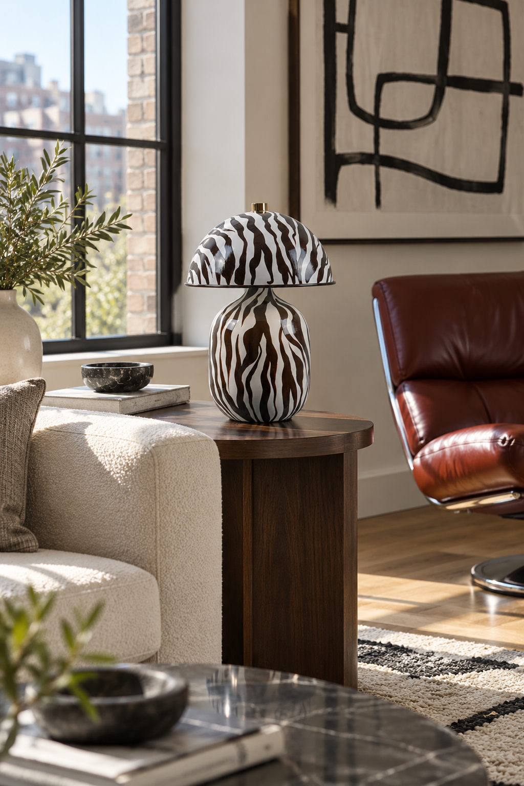 Lotavelle Zebra Ceramic Table Lamp — interior scene with lamp switched off