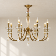 Lucerayne eight-light fluted glass and crystal candle chandelier in a light warm-neutral setting