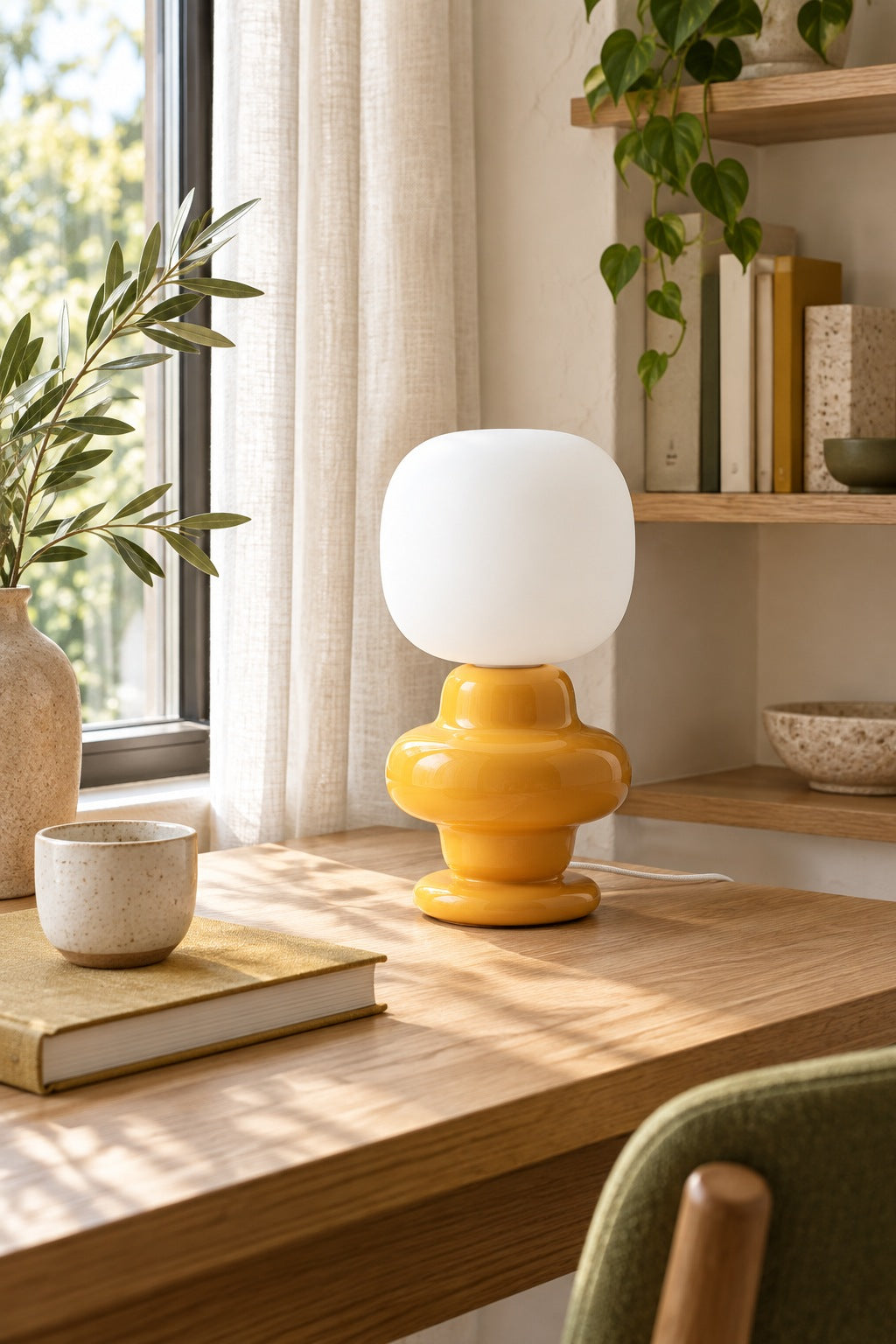 Marunelle yellow table lamp on a sunlit study desk