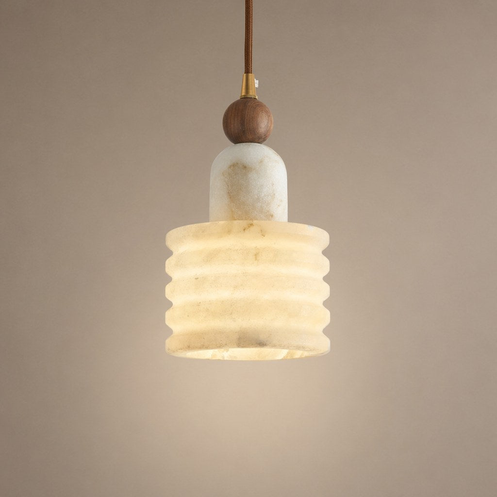 Spanish Marble and Walnut Single Pendant Light - 01 01-hero-product