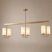 Solid Brass Six-Light Linear Chandelier product view on a warm neutral background, view 1