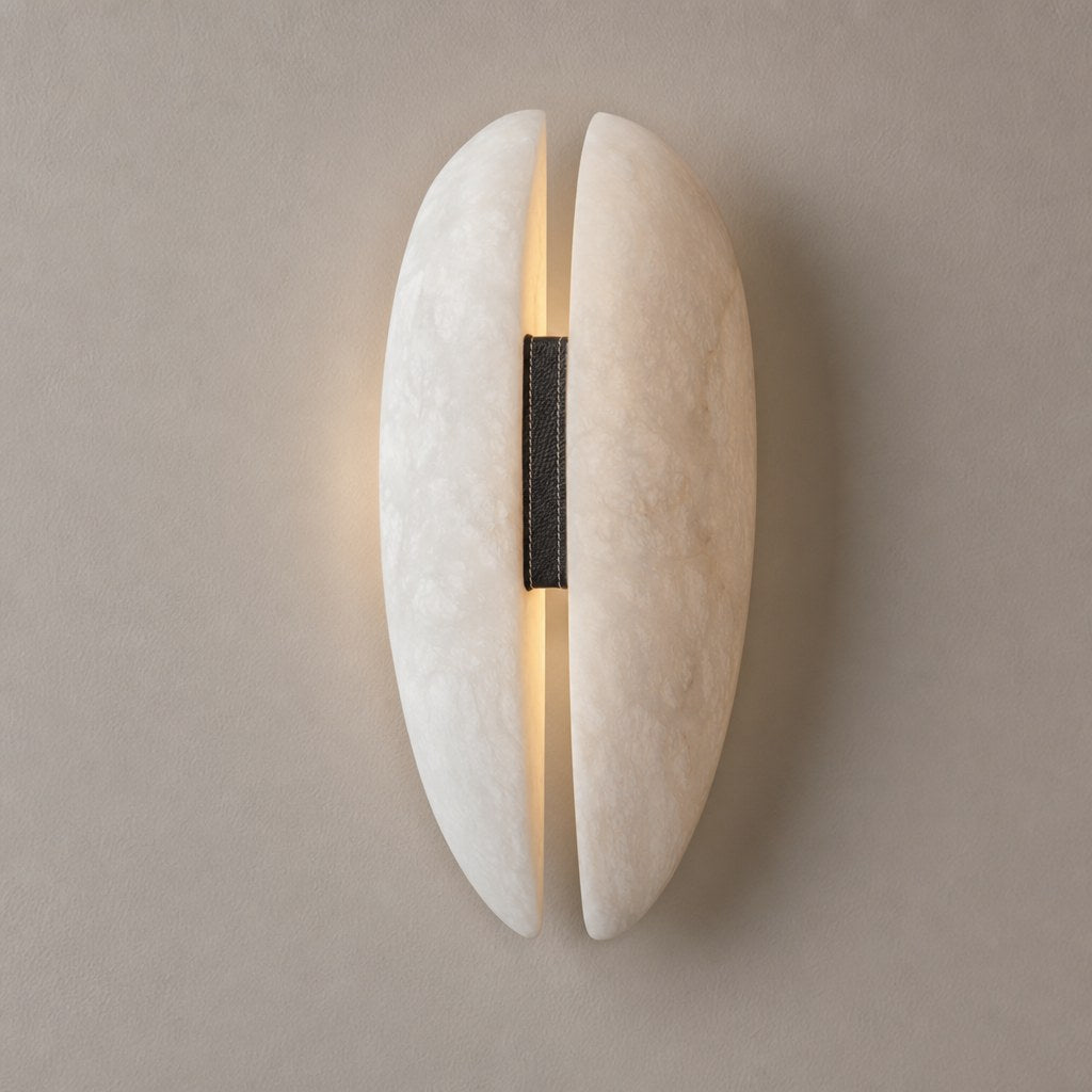 Spanish Snowflake Alabaster and Black Leather Wall Sconce - 01 01-hero-product