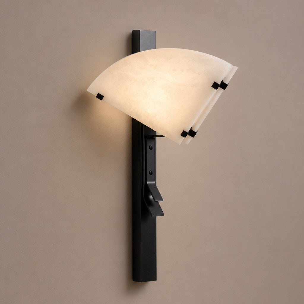 Spanish Snowflake Alabaster and Black Metal Wall Sconce - 01 01-hero-product