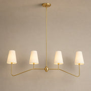 Four-Light Brass and Fabric Linear Chandelier product view on a warm neutral background, view 1