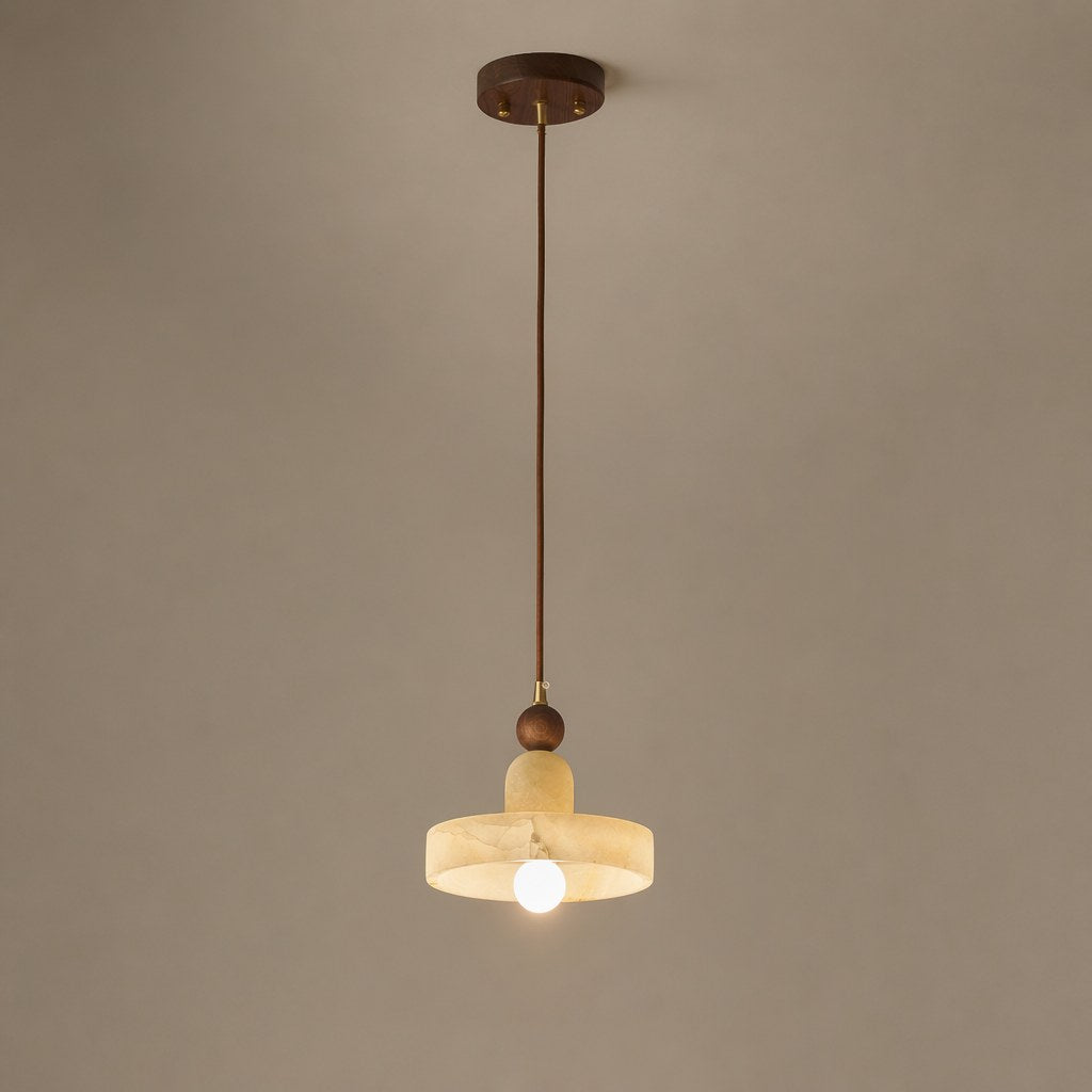 Spanish Marble and Walnut Disc Pendant Light - 01 01-hero-product