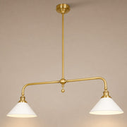 Brass and Ceramic Linear Chandelier product view on a warm neutral background, view 1