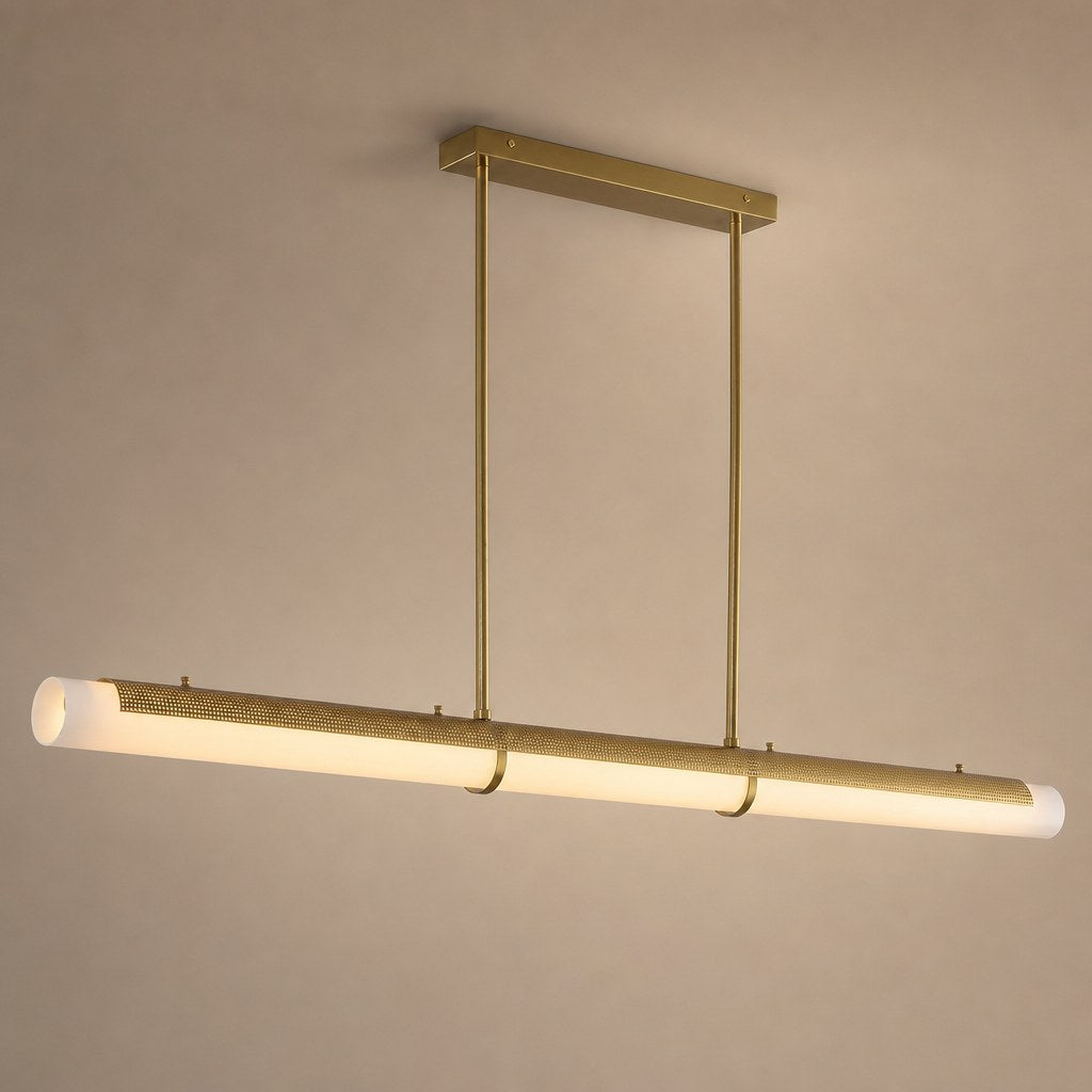 Natural Brass-Tone Perforated Linear LED Pendant Light - 01 01-hero-product