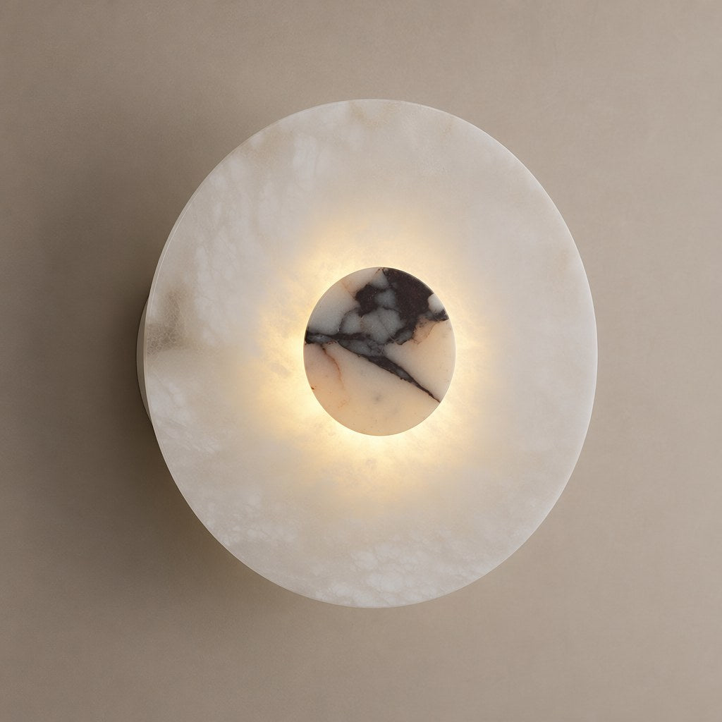 Spanish Alabaster and Marble Round Wall Sconce - 01 01-hero-product