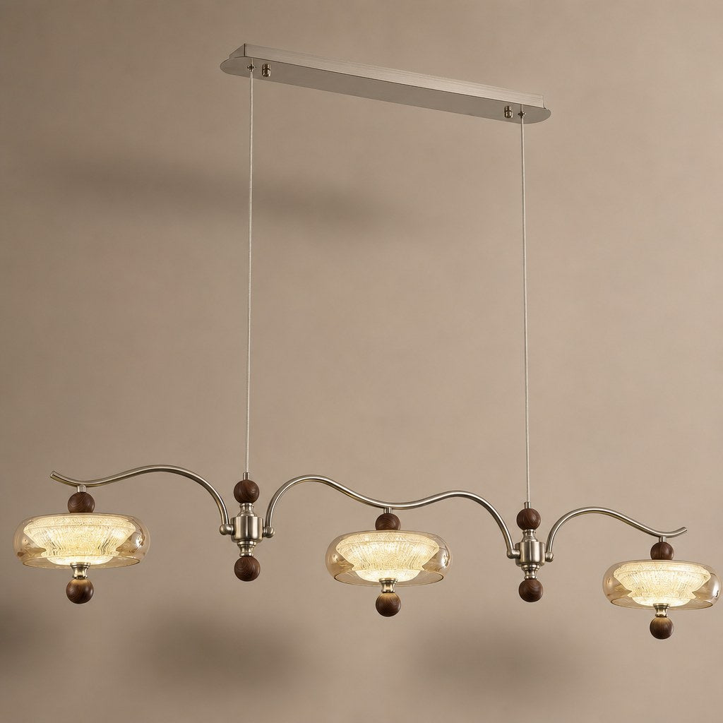 Sand Nickel Wood-Grain Glass Linear LED Chandelier - 01 01-hero-product
