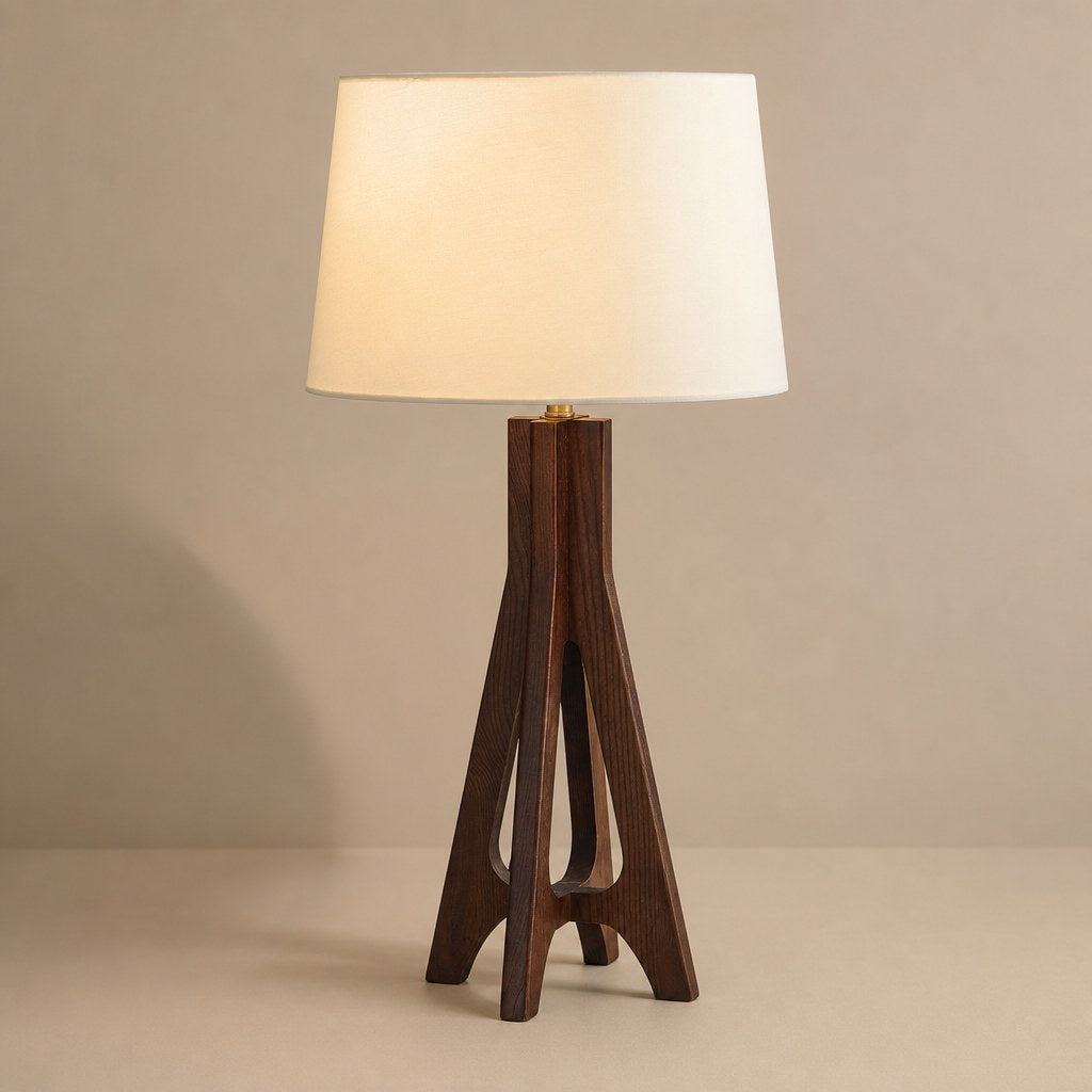 Black Walnut Ash Wood Table Lamp with Off-White Fabric Shade - 01 01-hero-product