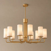 Solid Brass Tiered Chandelier product view on a warm neutral background, view 1