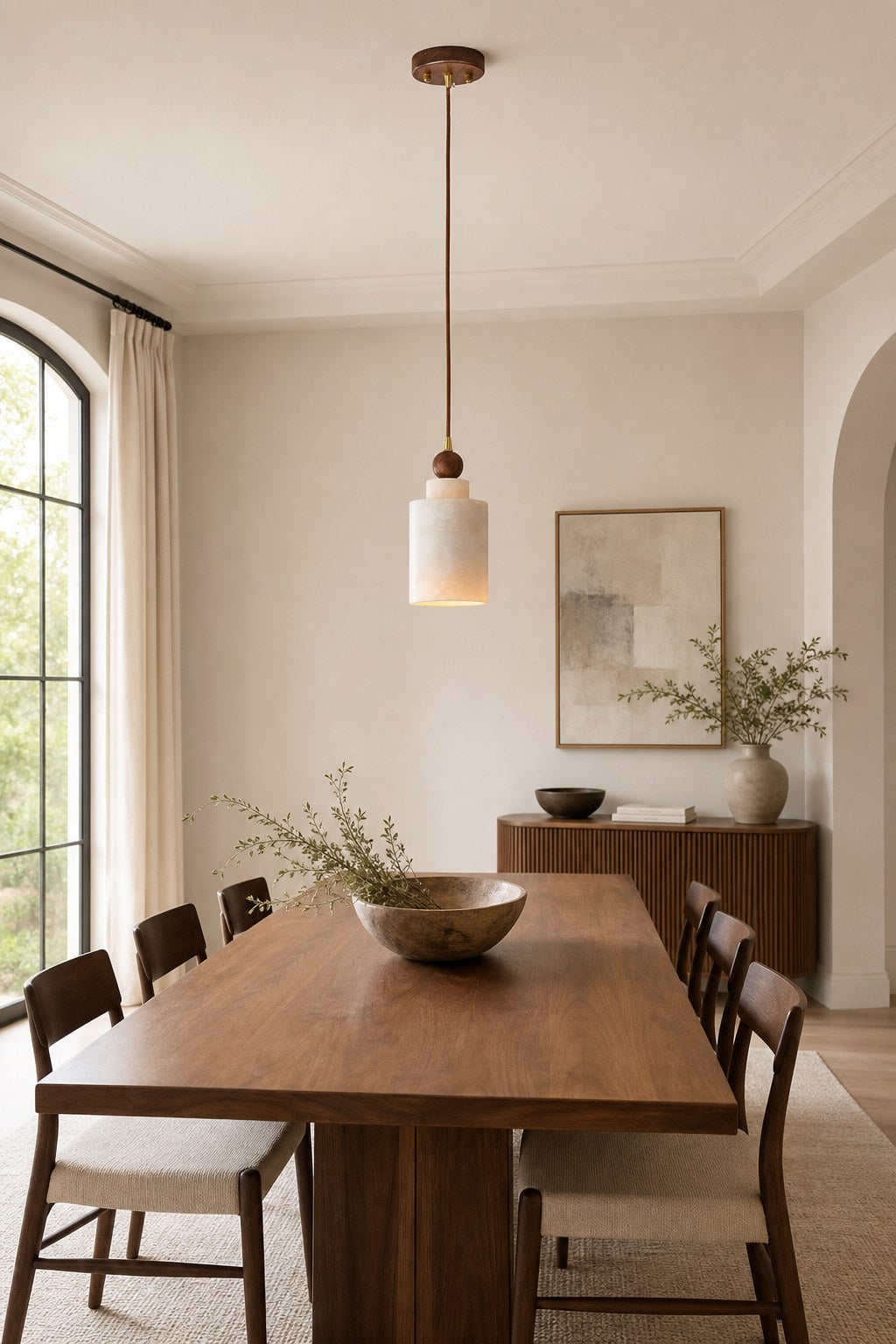 Spanish Marble and Walnut Cylinder Pendant Light - 02 03-dining-table-wide-daylight
