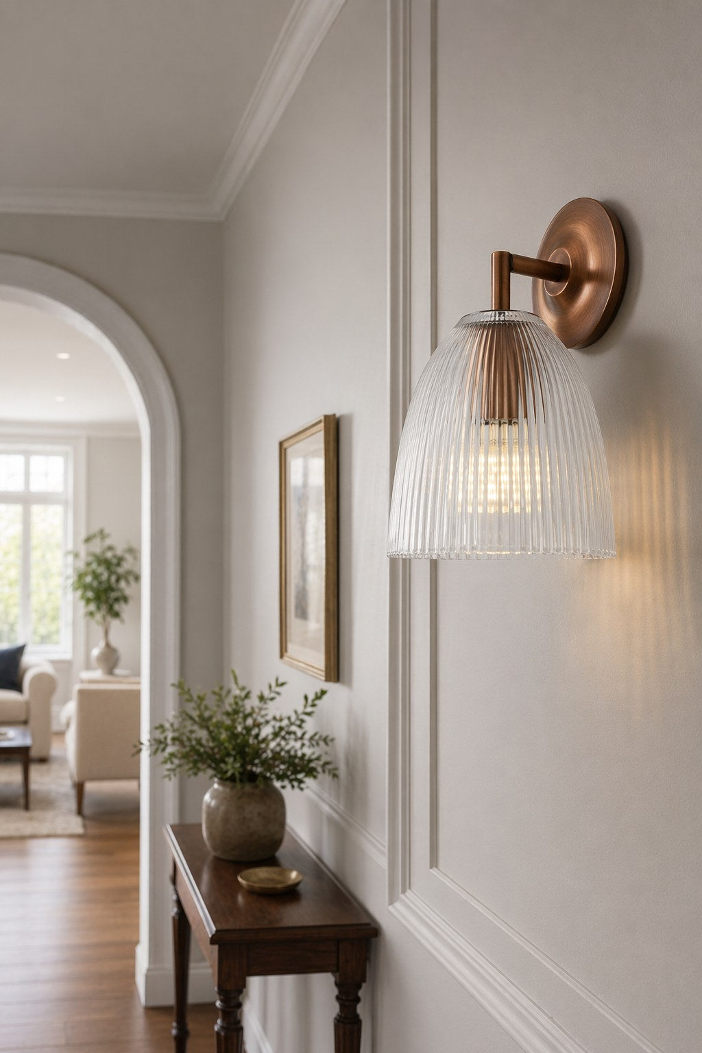 Red Antique Copper Ribbed Glass Wall Sconce - 02 02-hallway-wall-wide-daylight