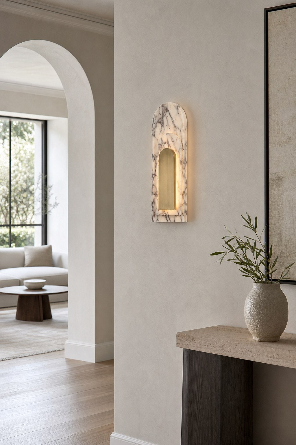 Bulgari Marble and Brushed Copper Arched Wall Sconce - 02 02-hallway-wall-wide-daylight