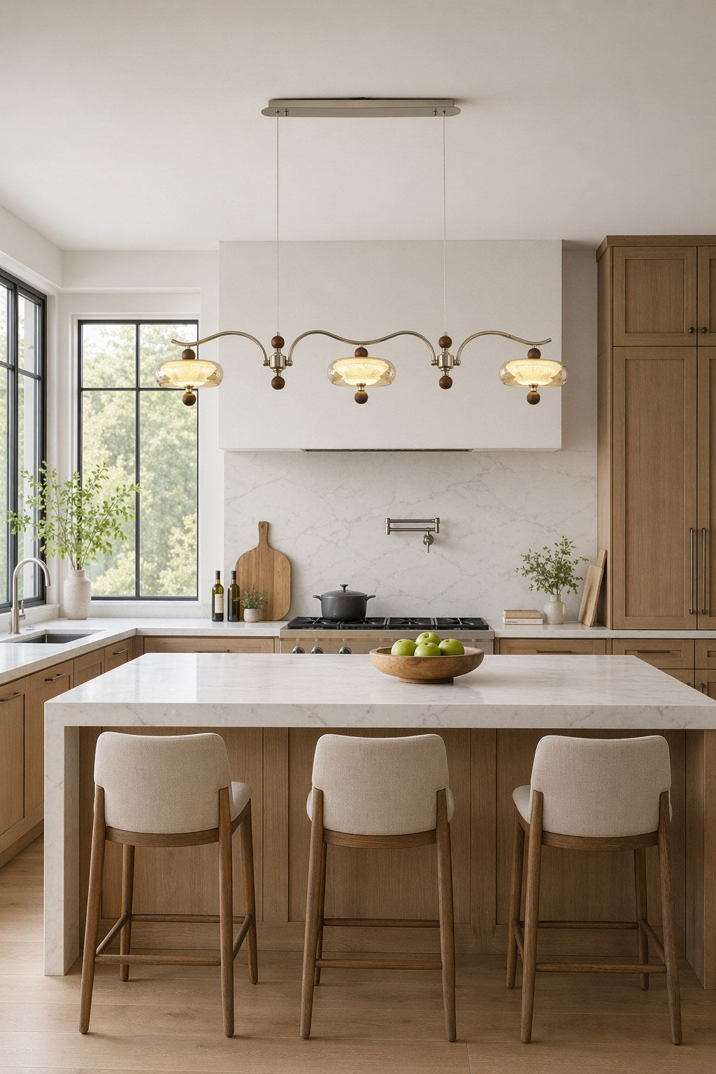Sand Nickel Wood-Grain Glass Linear LED Chandelier - 02 02-kitchen-island-wide-daylight