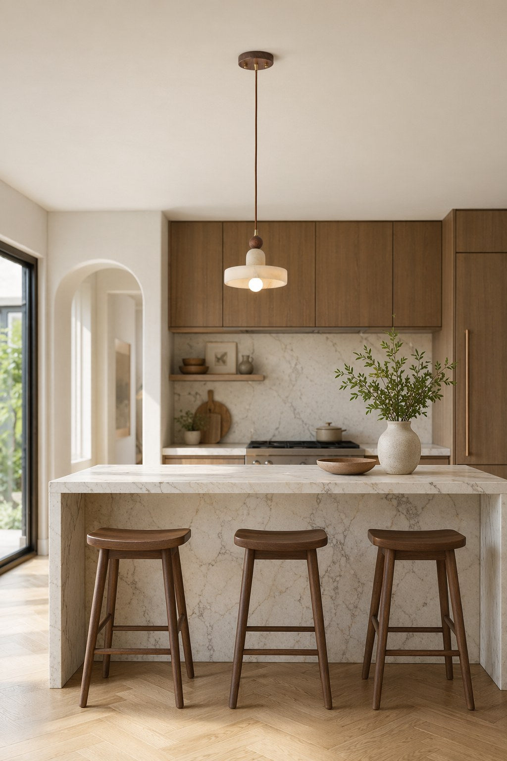 Spanish Marble and Walnut Disc Pendant Light - 02 02-kitchen-island-wide-daylight