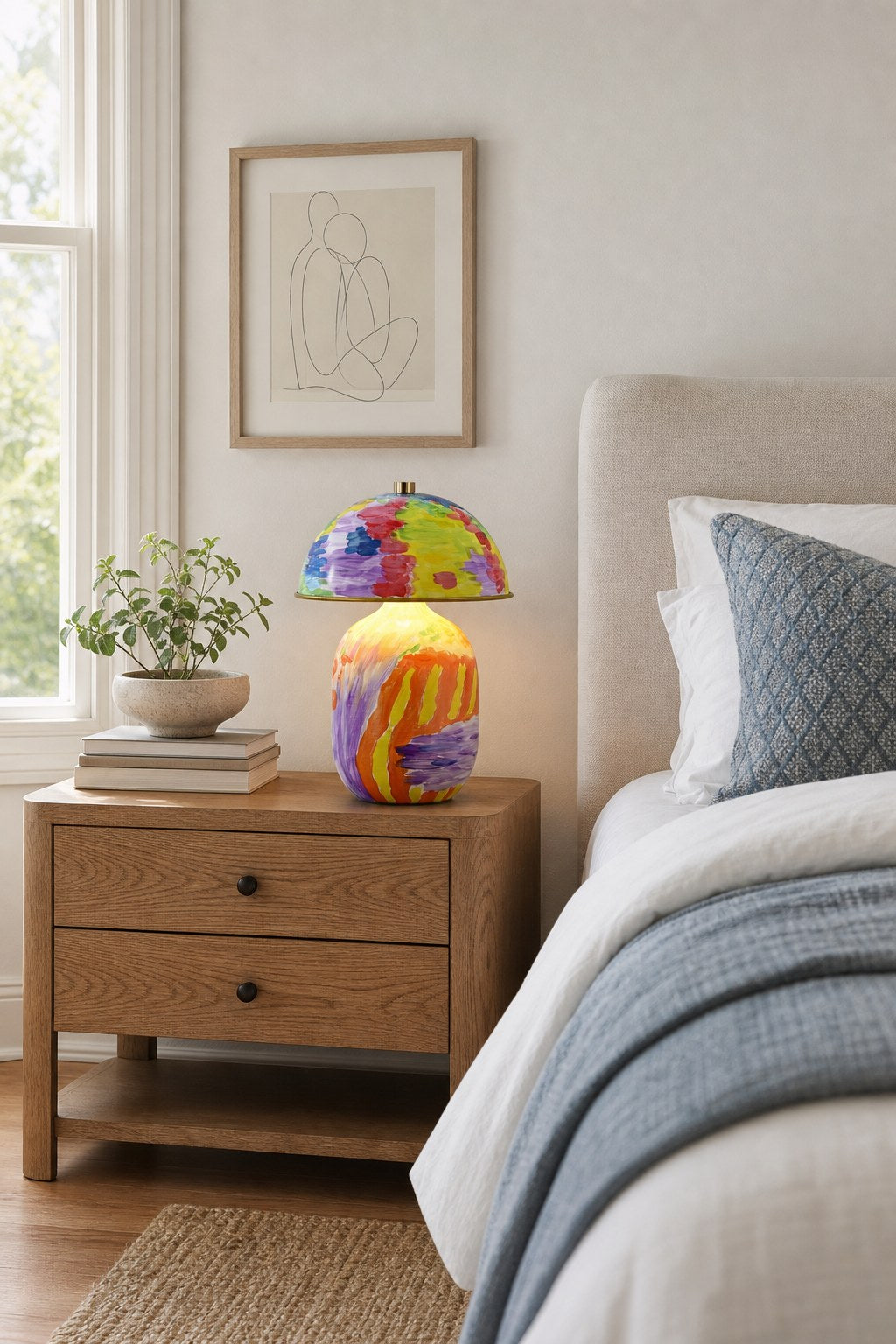 Hand-Painted Multicolor Ceramic Table Lamp - 02 02-wide-bedroom-bedside-table-daylight