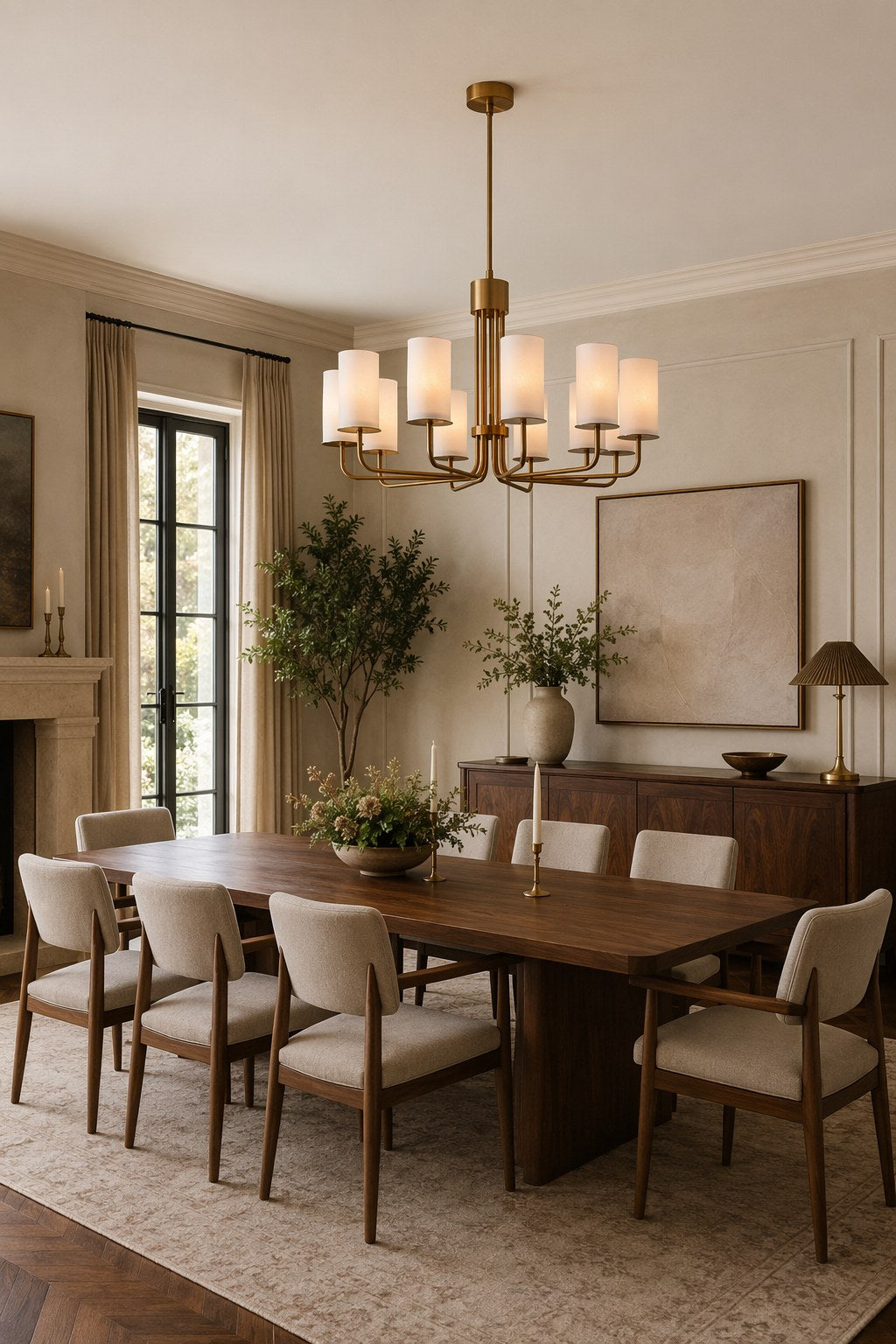 Solid Brass Tiered Chandelier installed over a dining area, view 2