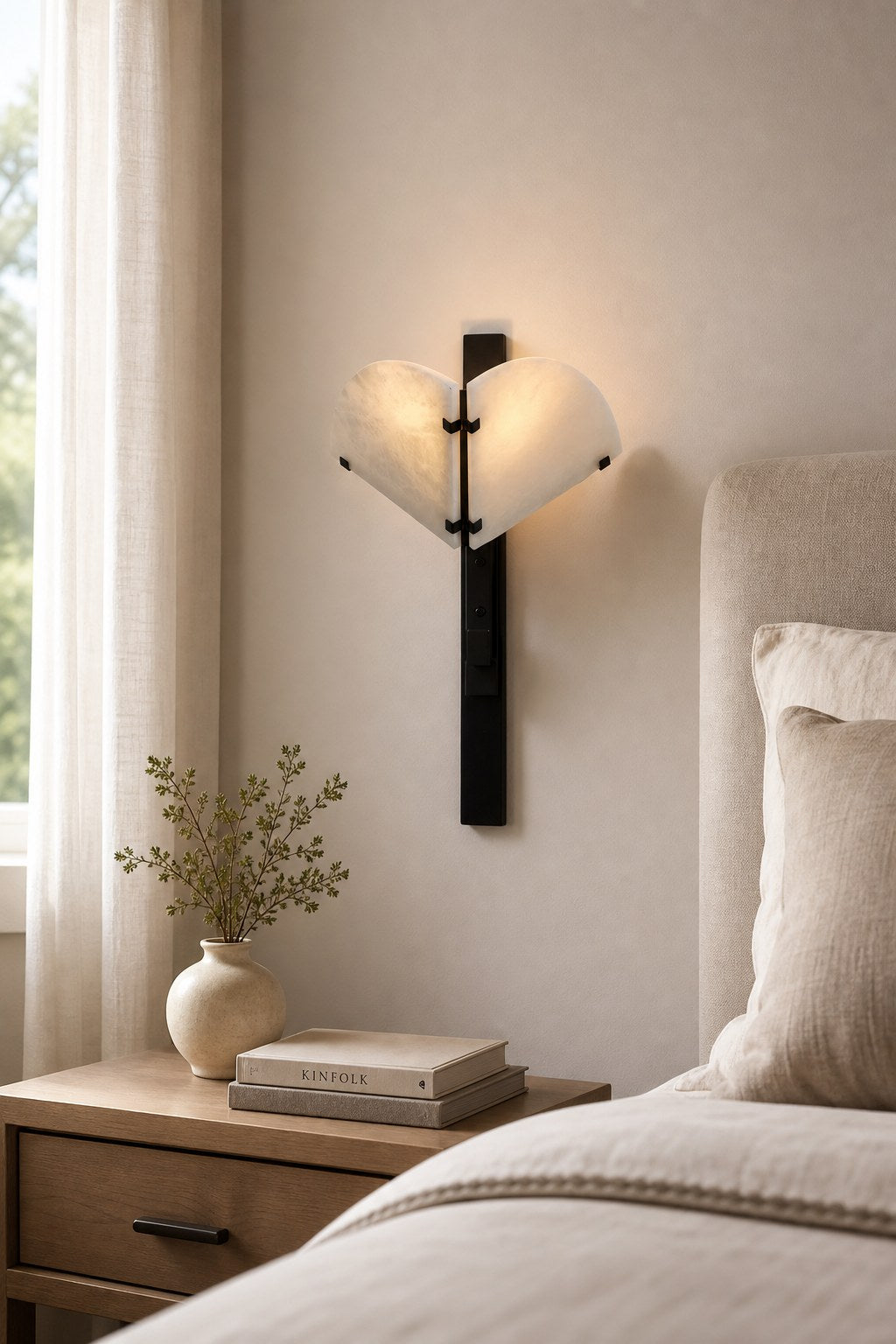 Spanish Snowflake Alabaster and Black Metal Wall Sconce - 03 03-bedroom-bedside-daylight