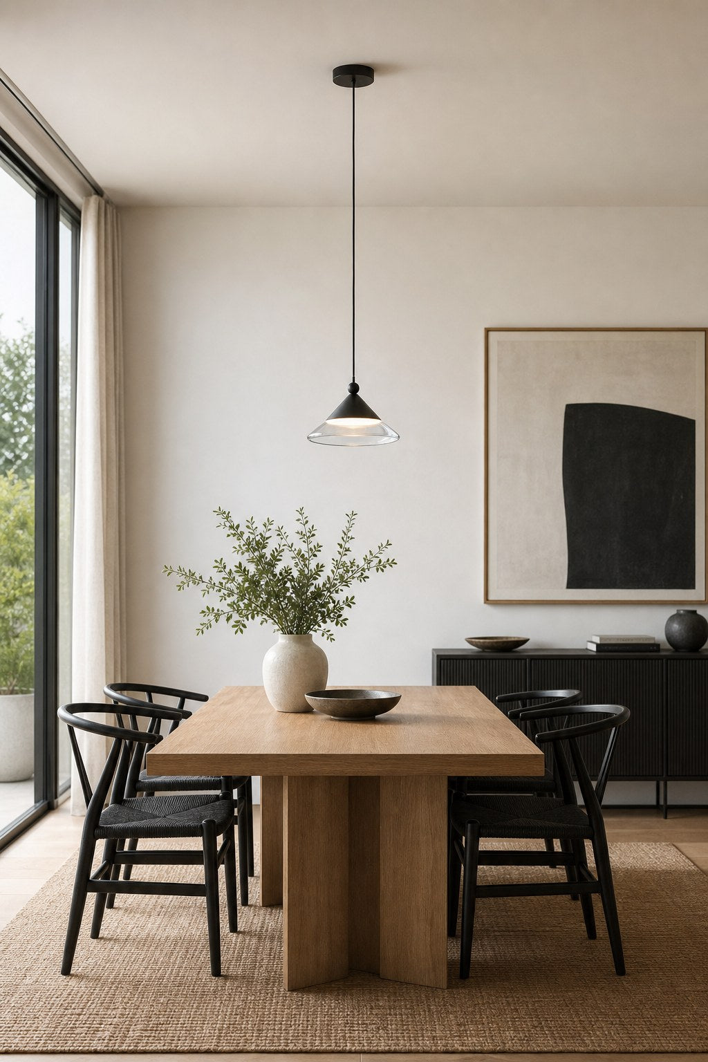 Geometric Black Aluminum and Clear Glass Pendant Light - 03 03-dining-table-wide-daylight