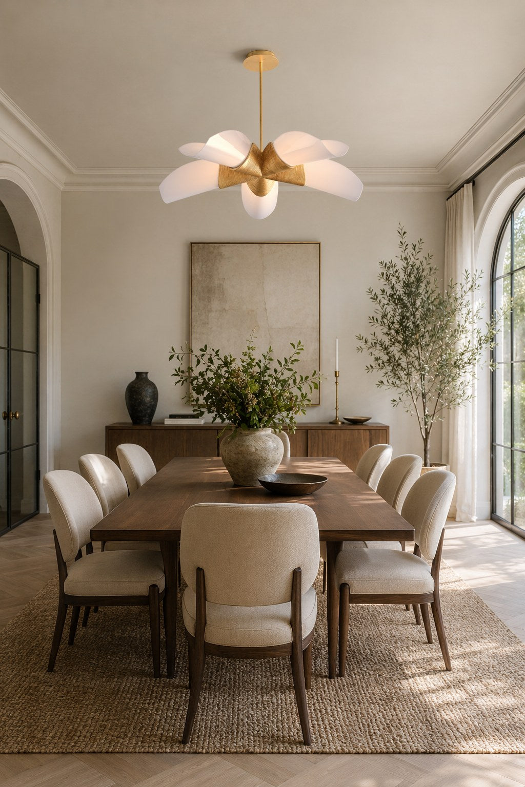 Gold Leaf Acrylic Petal Chandelier - 03 03-dining-table-wide-daylight