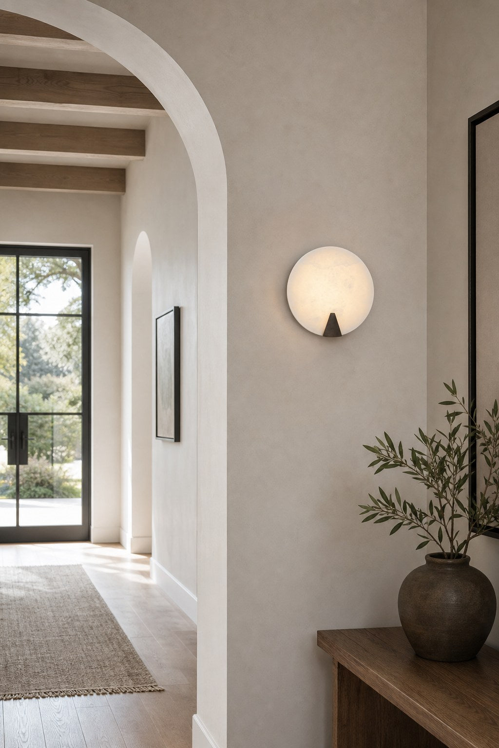 Spanish Snowflake Alabaster Round Wall Sconce - 03 05-foyer-wall-wide-daylight